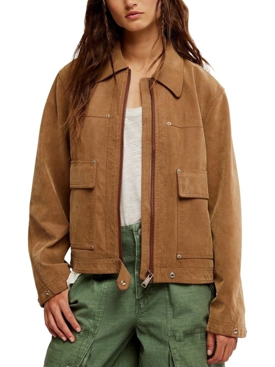 Free People Jackets & Blazers - Free People Blair Vegan Suede Moto Trucker Shacket Cargo Utility Jacket Brown L